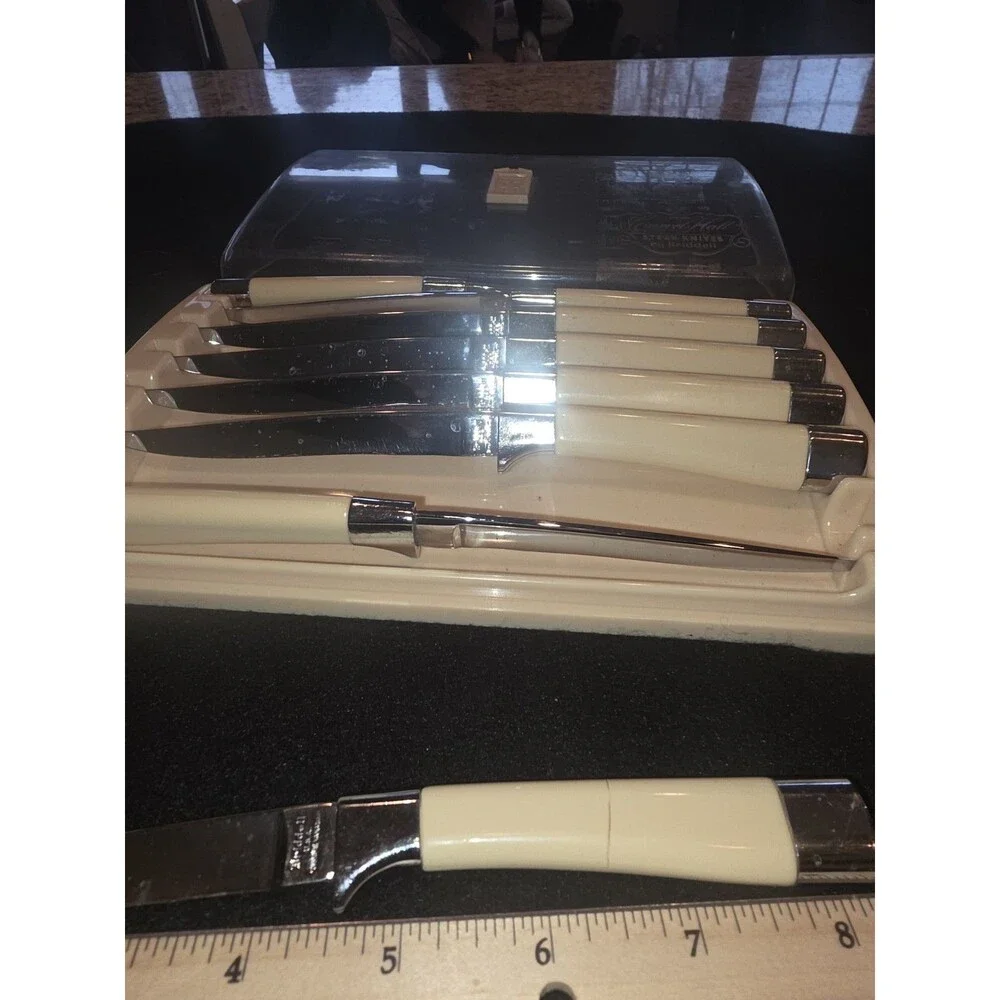 Vintage Carvel Hall by Briddell Steak Knives‎ Set of 8 Ivory Chrome MCM Original